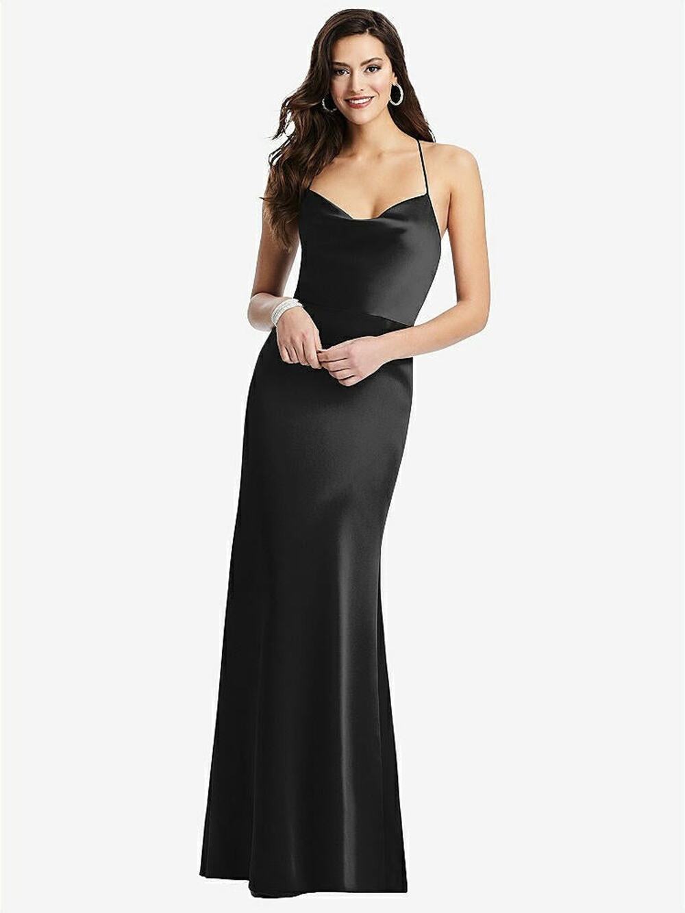 Dessy Lux Charmeuse Criss Cross Back Slip Maxi Dress - M